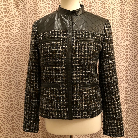Axcess Chic Black Faux Leather Tweed Jacket - Picture 4 of 8